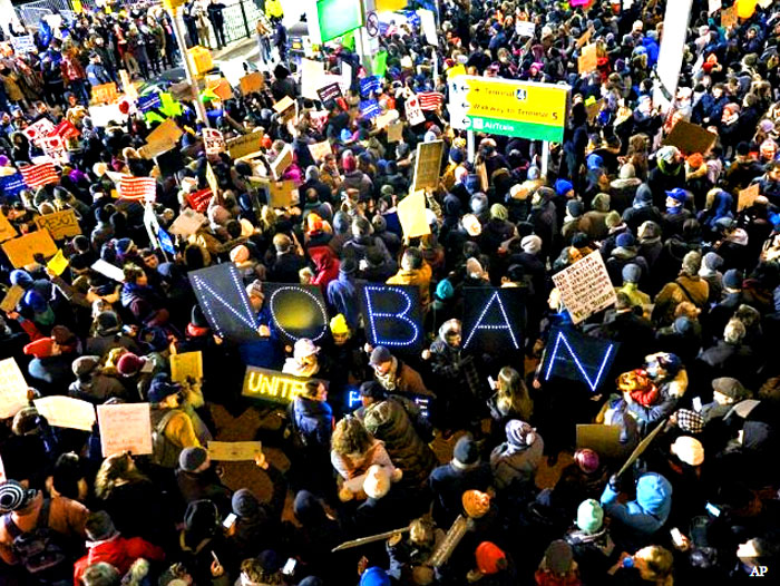 "The demonstration, led by the New York Chapter of the Center for American-Islamic Relations (CAIR) was hastily organized in response to Trump’s executive orders restricting immigration from Muslim countries and efforts to curb undocumented immigration within the U.S. On Wednesday, Trump green-lighted the construction of a wall along the southern border, ordered the Department of Homeland Security to build more detention centers, and ended federal grant funding to so-called “sanctuary cities” that refuse to cooperate with federal anti-immigration efforts." - Breitbart 