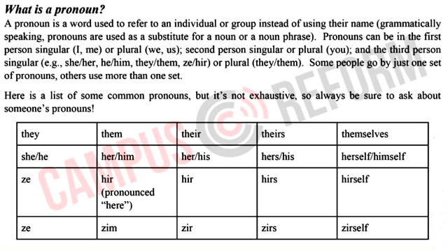 [What a hoot!]  "In a section dedicated to 'Suggestions for Faculty,' the guide concedes that '[i]n large classes, faculty may be unable to learn every student’s name and pronouns.'” - Campus Reform 