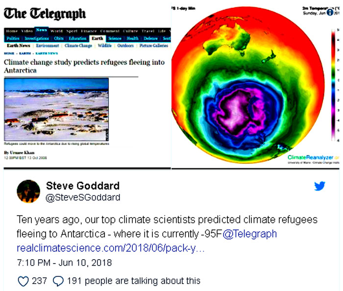 "In 2004, the U.K. Independent reported that the British government’s chief scientist, Professor David King, said that “Antarctica is likely to be the world’s only habitable continent by the end of this century if global warming remains unchecked.” 