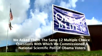 On Election day twelve Obama voters were interviewed extensively right after they voted to learn how the news media impacted their knowledge of what occurred during the campaign. These voters were chosen for their apparent intelligence/verbal abilities and willingness to express their opinions to a large audience. This rather shocking video seeks to provide some insight into which information broke through the news media clutter and which did not.   